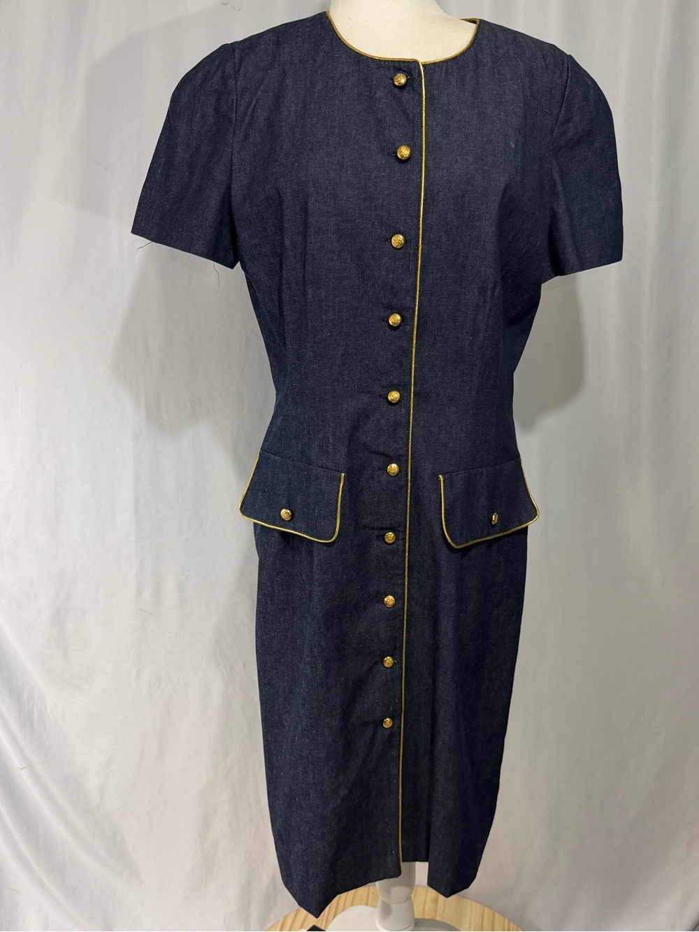 Vintage Starington Saks Fifth Avenue Denim Button Front Midi Dress Size 12